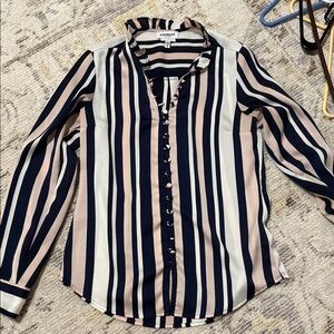 Express Women's Button-Down Shirt - Navy, Cream, and Pink Stripes